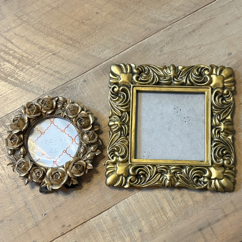 Gold Rose and Vintage Ornate Picture Frames Set of 2 Round 3X3 Square 4x4
